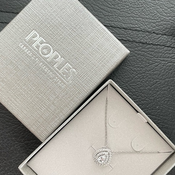 NEW Peoples Jewellers White Sapphire Double Frame Pendant in Sterling Silver - Picture 8 of 8